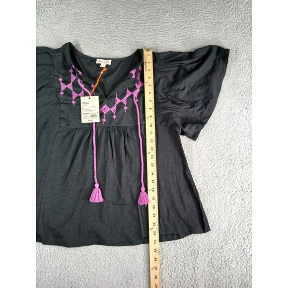 Knox Rose Shirt Women Medium Black Boho Cottagecore Short Sleeve Embroidered NWT - Picture 4 of 8